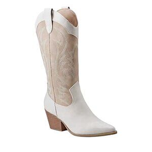 Indigo Rd. Womens Alleycat Stacked Heel Cowboy Boots Cream Beige Size 8 Western